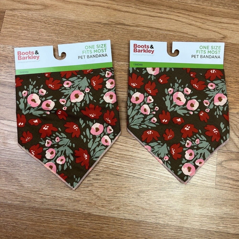 Boots & Barkley 2 Pack Matching Pet Bandanas Brown Floral Dog Cat NEW‎